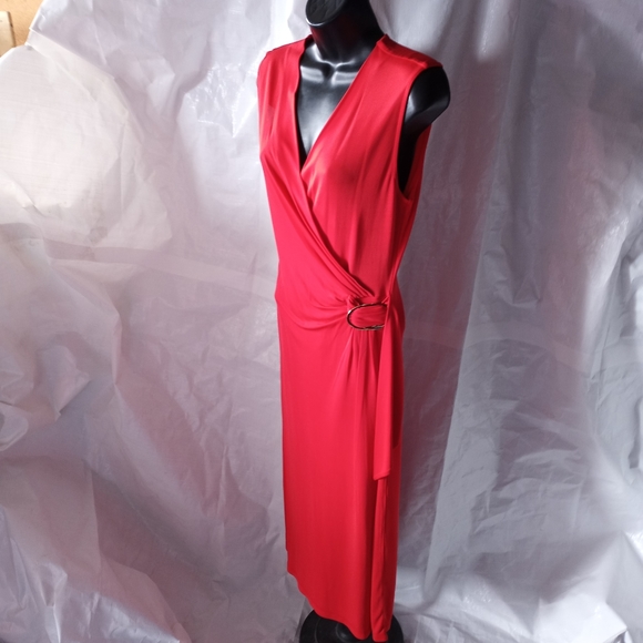 J. PETERMAN Red Surplice Top Draped Maxi Dress - Picture 1 of 5